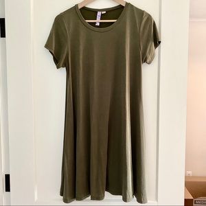 Olive Green Short Sleeve Swing Dress